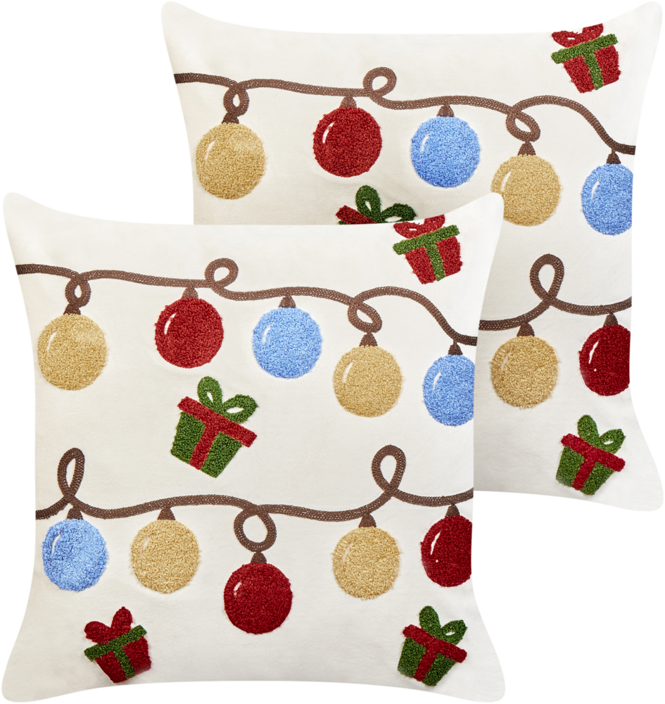 Dekokissen Weihnachtsmotiv Samtstoff weiß 45 x 45 cm 2er Set PALMIER Bild 1