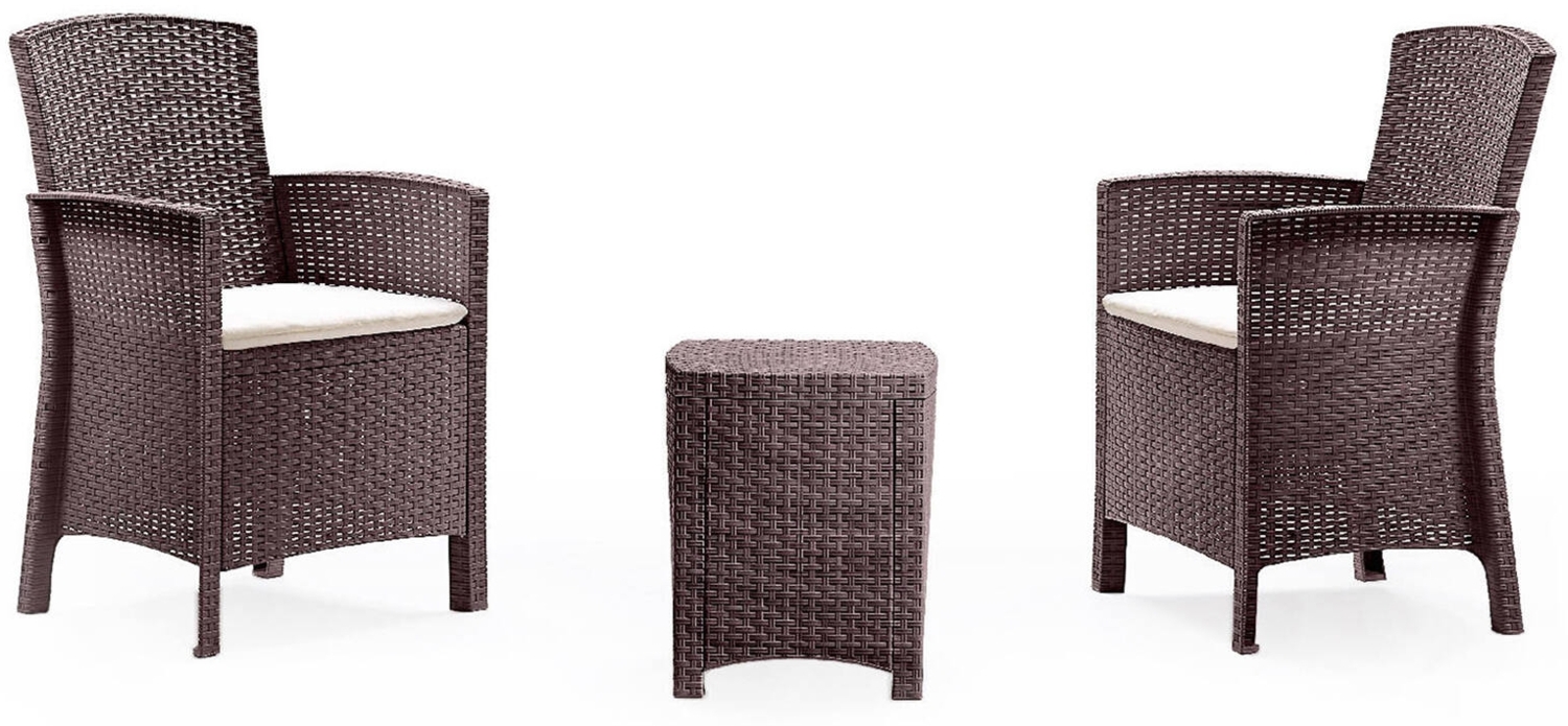 Dmora Lounge-Set für den Außenbereich Armin, Gartenset mit Kissen, Lounge-Set für den Innenbereich in Rattan-Optik, 100 % Made in Italy, Braun Bild 1