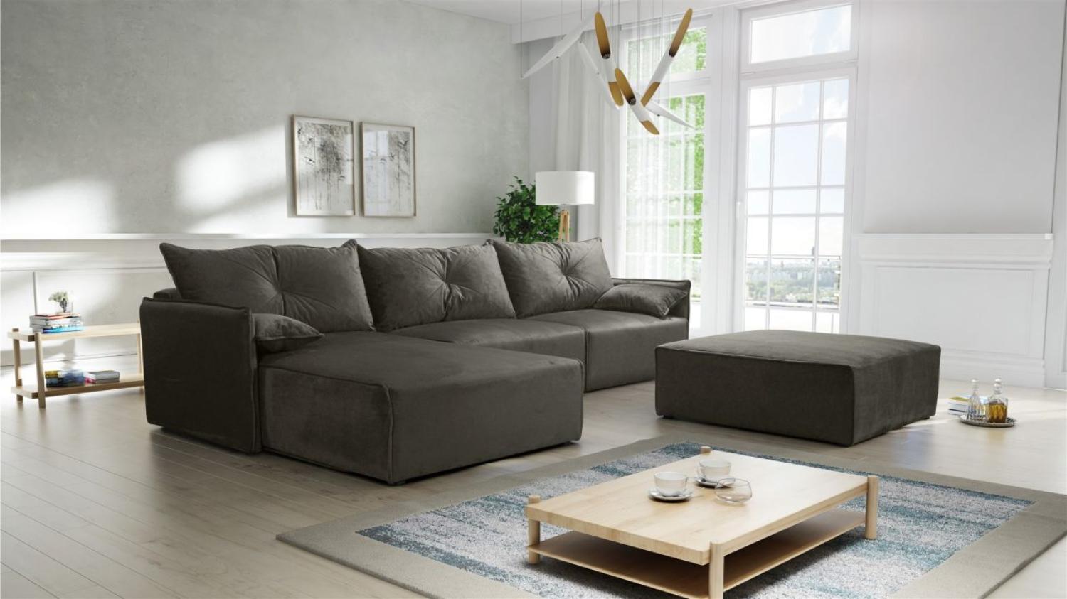 Ecksofa mit Schlaffunktion HUNTER in Royal Dunkelgrau Ottomane Links inkl. Hocker Bild 1