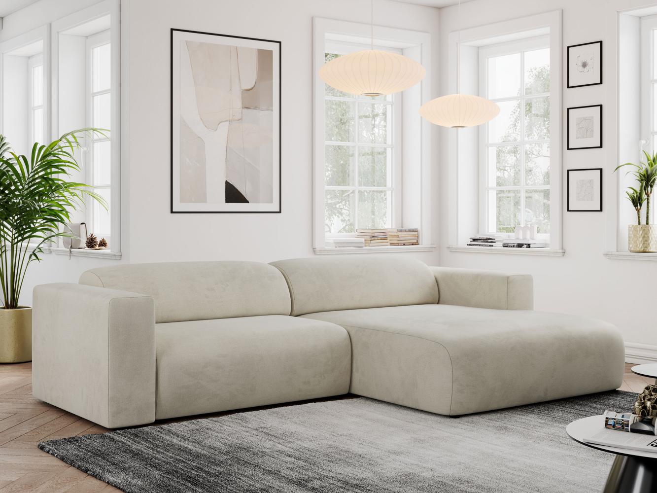 Ecksofa PASADENA, freistehendes Ecksofa, breite Armlehnen, Federsitz - rechts - Beige Velours Bild 1