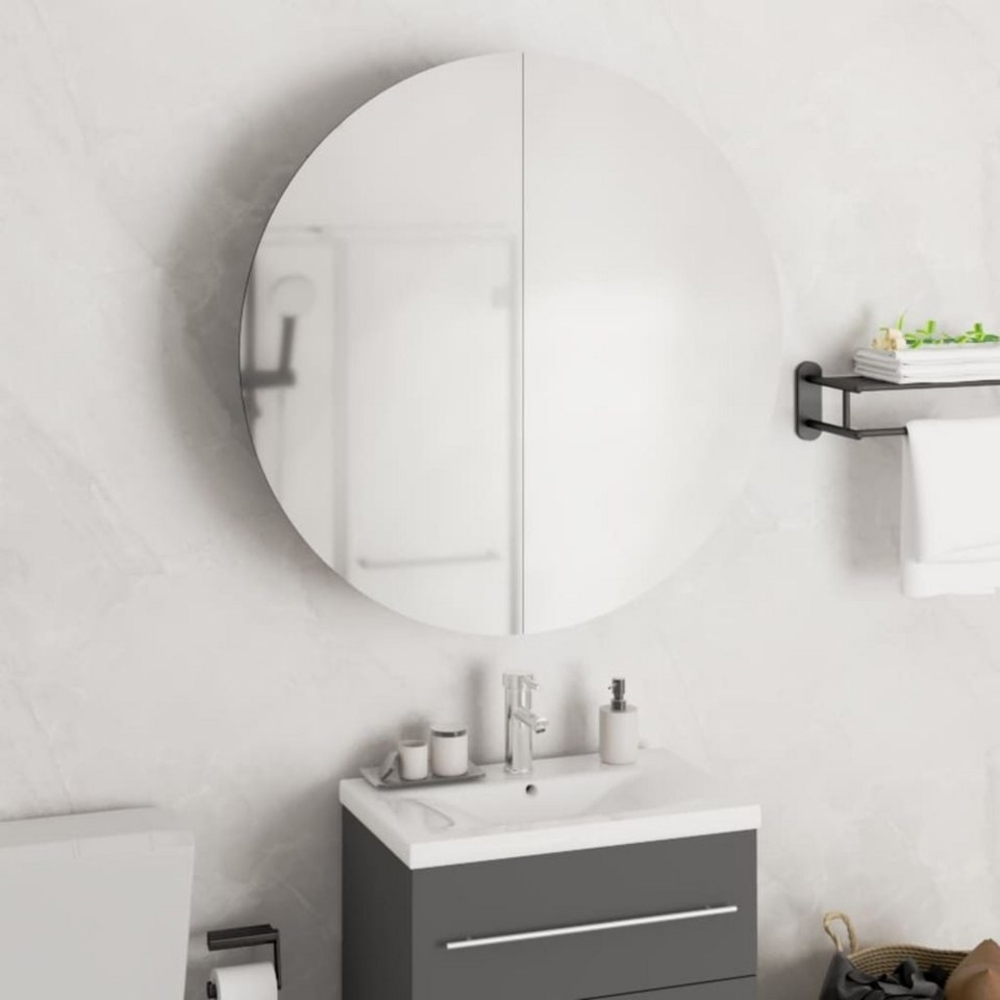 ZMH Badezimmerspiegelschrank Spiegelschrank mit Rundem Spiegel & LED Weiß 54x54x17,5 cm Bild 1