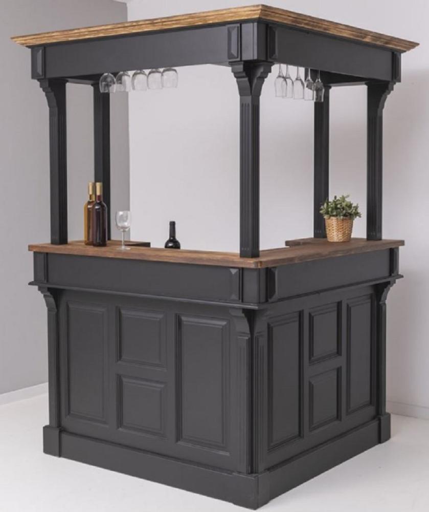 Casa Padrino Landhausstil Bar Theke Schwarz / Dunkelbraun 148 x 148 x H. 210 cm - Massivholz Thekentisch - Massivholz Barmöbel - Barmöbel im Landhausstil - Landhausstil Einrichtung Bild 1