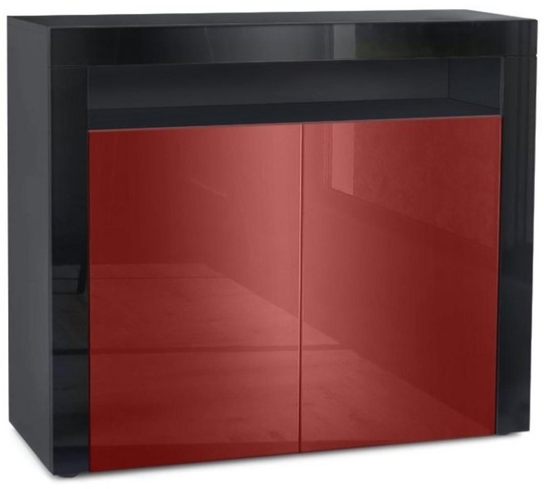 Vladon Kommode Valencia, Sideboard mit 2 Türen und 1 offenem Fach, Schwarz matt/Bordeaux Hochglanz/Schwarz Hochglanz (108 x 92 x 40 cm) Bild 1