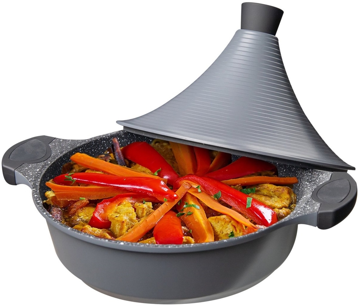 Aluguss Tajine Tagine Ø28cm Induktion Silikongriffe Gartopf Dampfgarer Bräter silber Bild 1