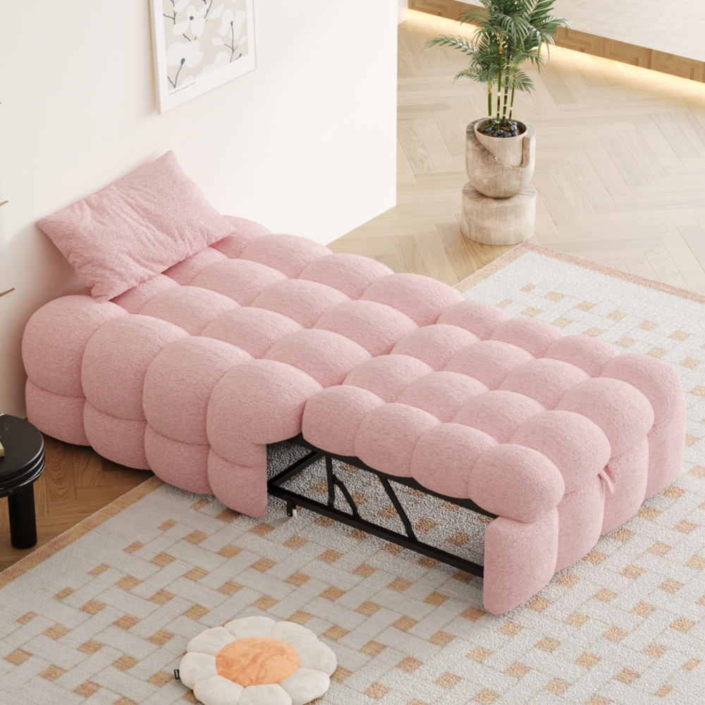 Merax Daybett Polsterbett Betthocker Ausziehbares Schlafsofa Tagesbett 183x76x42cm, Rosa Bild 1