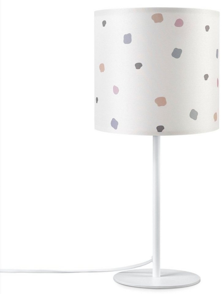 Paco Home Tischleuchte Luca Dots, ohne Leuchtmittel, Nachttisch Stoff Lampenschirm Rund Punkte E14 Bunt Retro Textil Bild 1