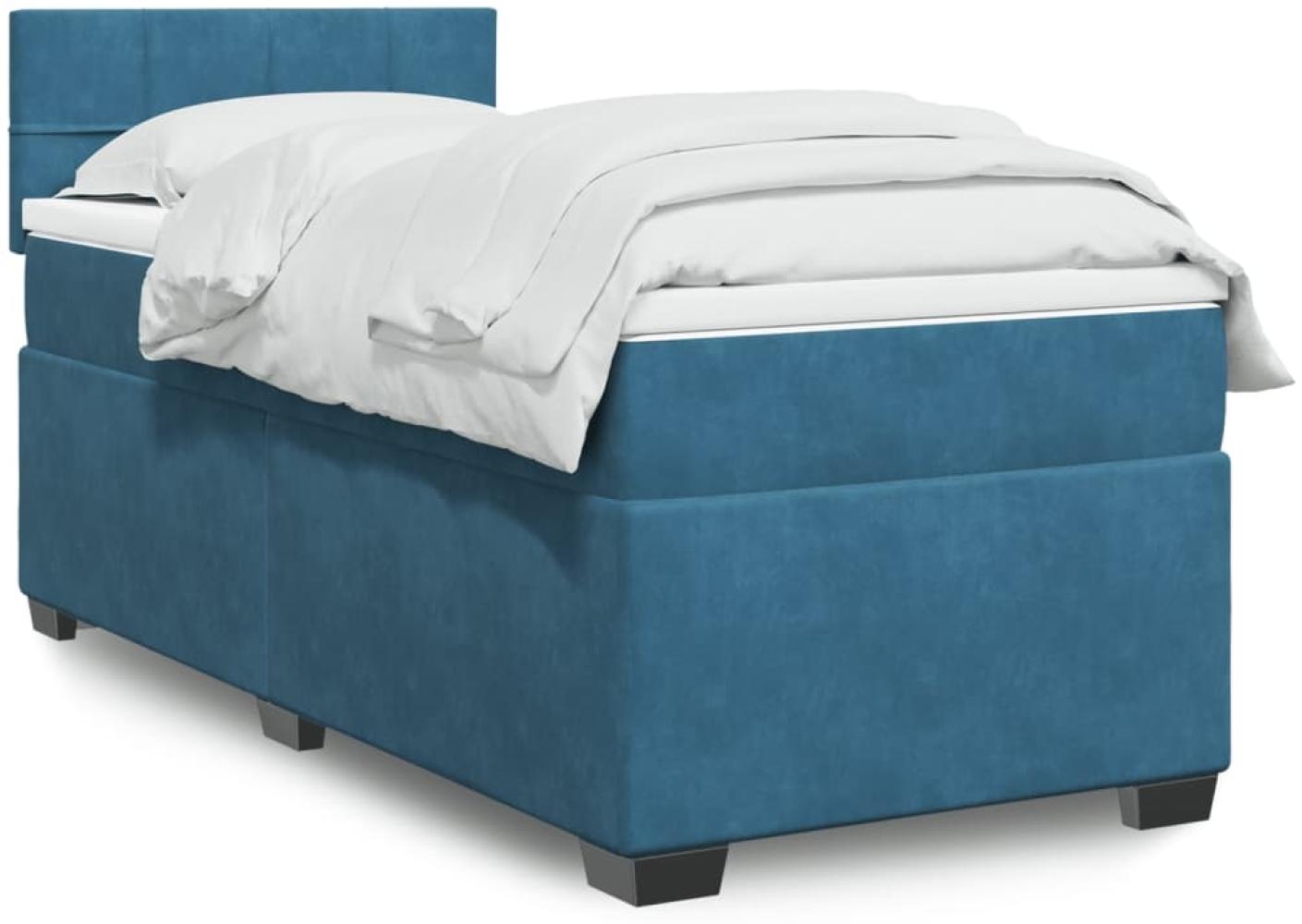 vidaXL Boxspringbett mit Matratze Blau 90x200 cm Samt 3288526 Bild 1