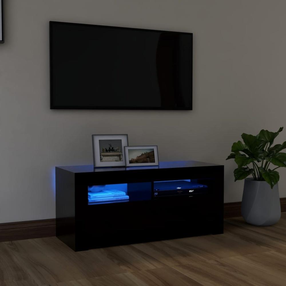 vidaXL TV-Schrank mit LED-Leuchten Schwarz 90x35x40 cm, Mit Beleuchtung [804320] Bild 1