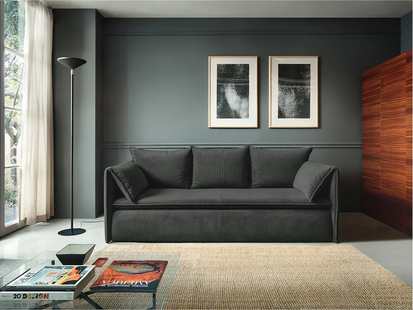 Vente-unique - Sofa 3-Sitzer - Mit Schlaffunktion - Feincord - Anthrazitgrau - TEODORA Bild 1