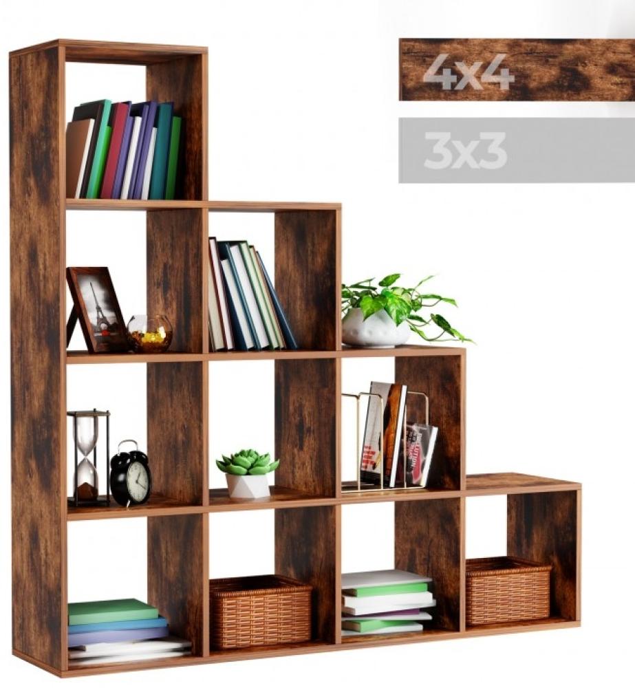 MIADOMODO® Treppenregal - Braun, 10 Fächer, 129,5x29x129,5 cm, für Wohnzimmer, Stabil, Offen, Freistehend, Indoor, aus MDF-Platte - Stufenregal, Raumteiler Regal, Bücherregal, Standregal Bild 1