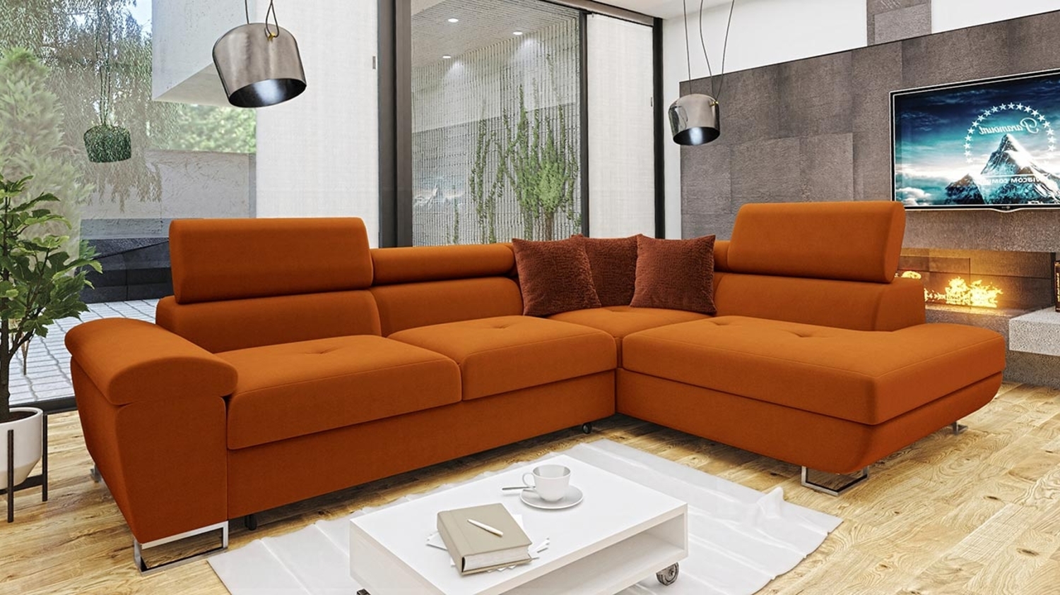 Ecksofa Cotere Premium, Seite: Rechts, Farbe: Otusso 16 + Otusso 16 + Velvetto 12 Bild 1