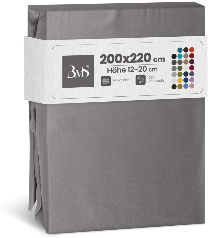 Bettwaesche-mit-Stil Mako-Satin Spannbettlaken dunkelgrau 200x220cm Bild 1