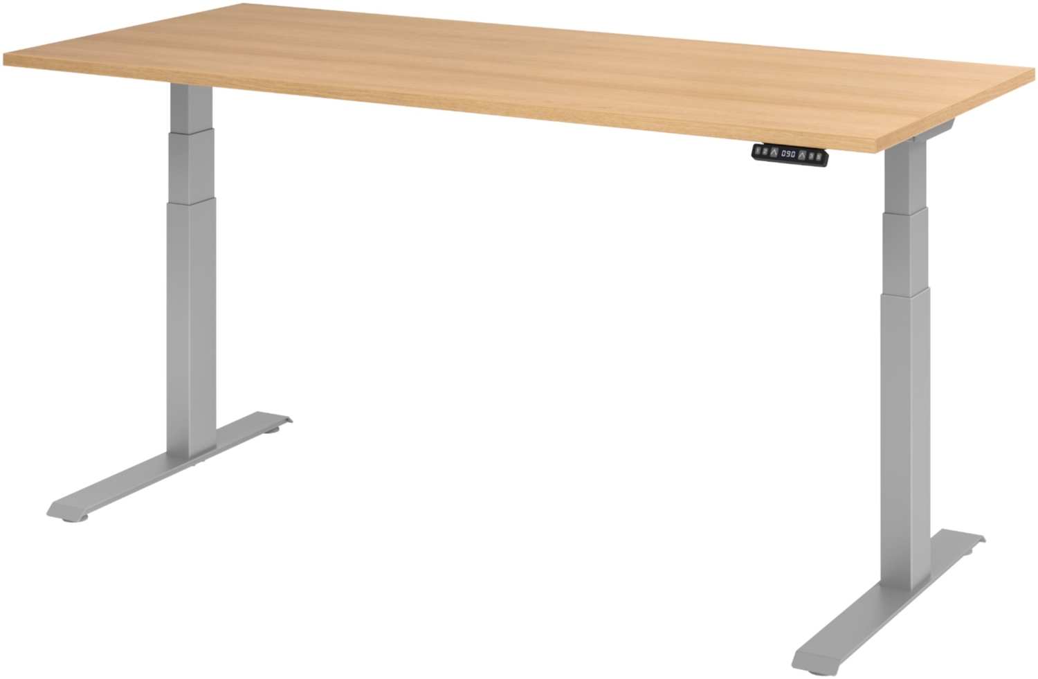 bümö elektrisch höhenverstellbarer Schreibtisch 180x80 cm in Eiche, Gestell silber mit Memory-Steuerung, elektrischer Bürotisch höhenverstellbar Gaming Tisch, XDKB19-E-S Bild 1