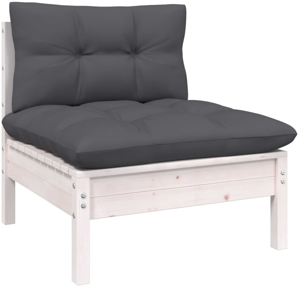 vidaXL Garten-Mittelsofa mit Kissen Weiß Massivholz Kiefer 806635 Bild 1