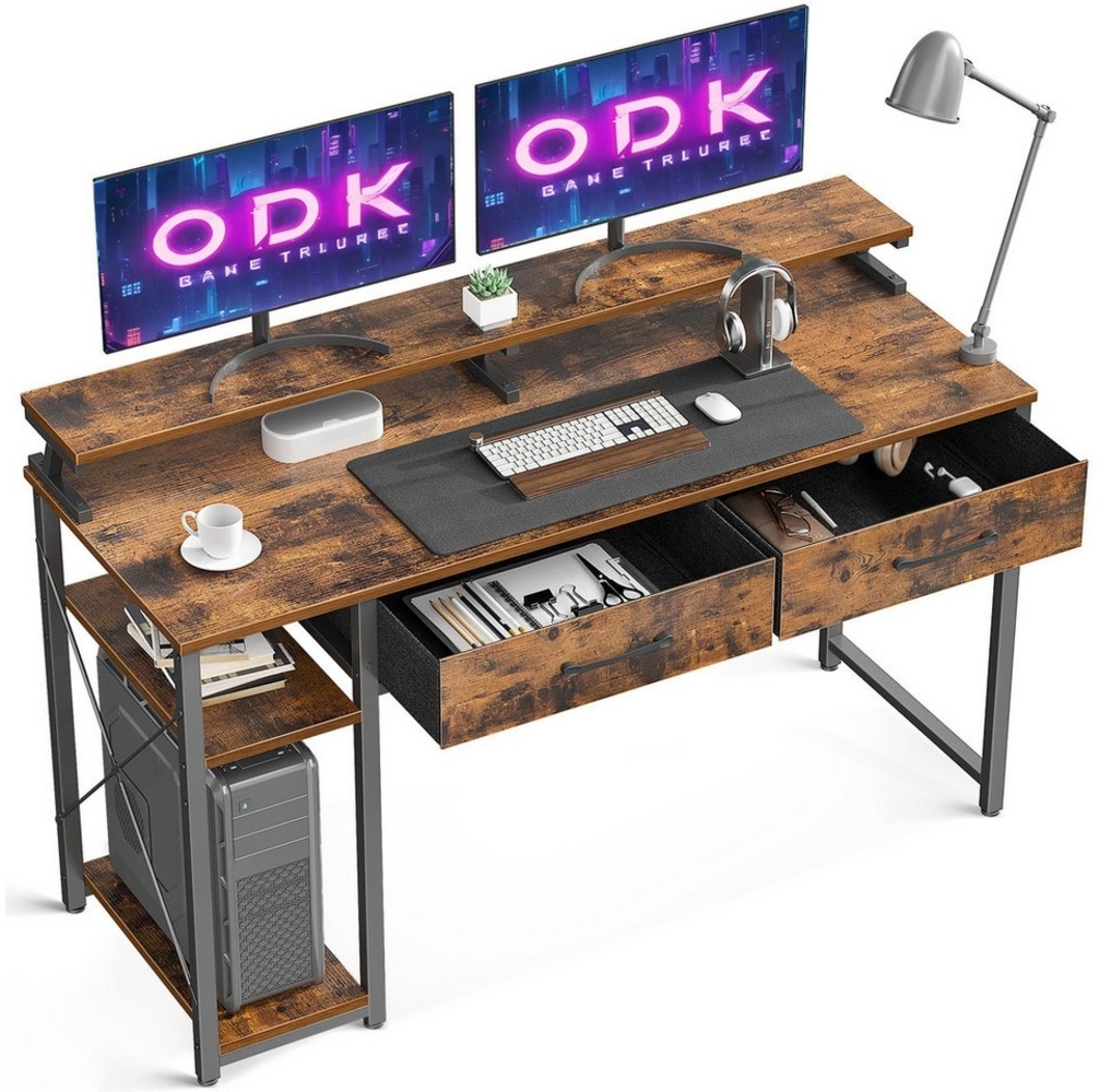 ODK Computertisch Schreibtisch mit Regalen und Monitorständer,2 Schubladen (1-St), 120x50x87cm Bild 1