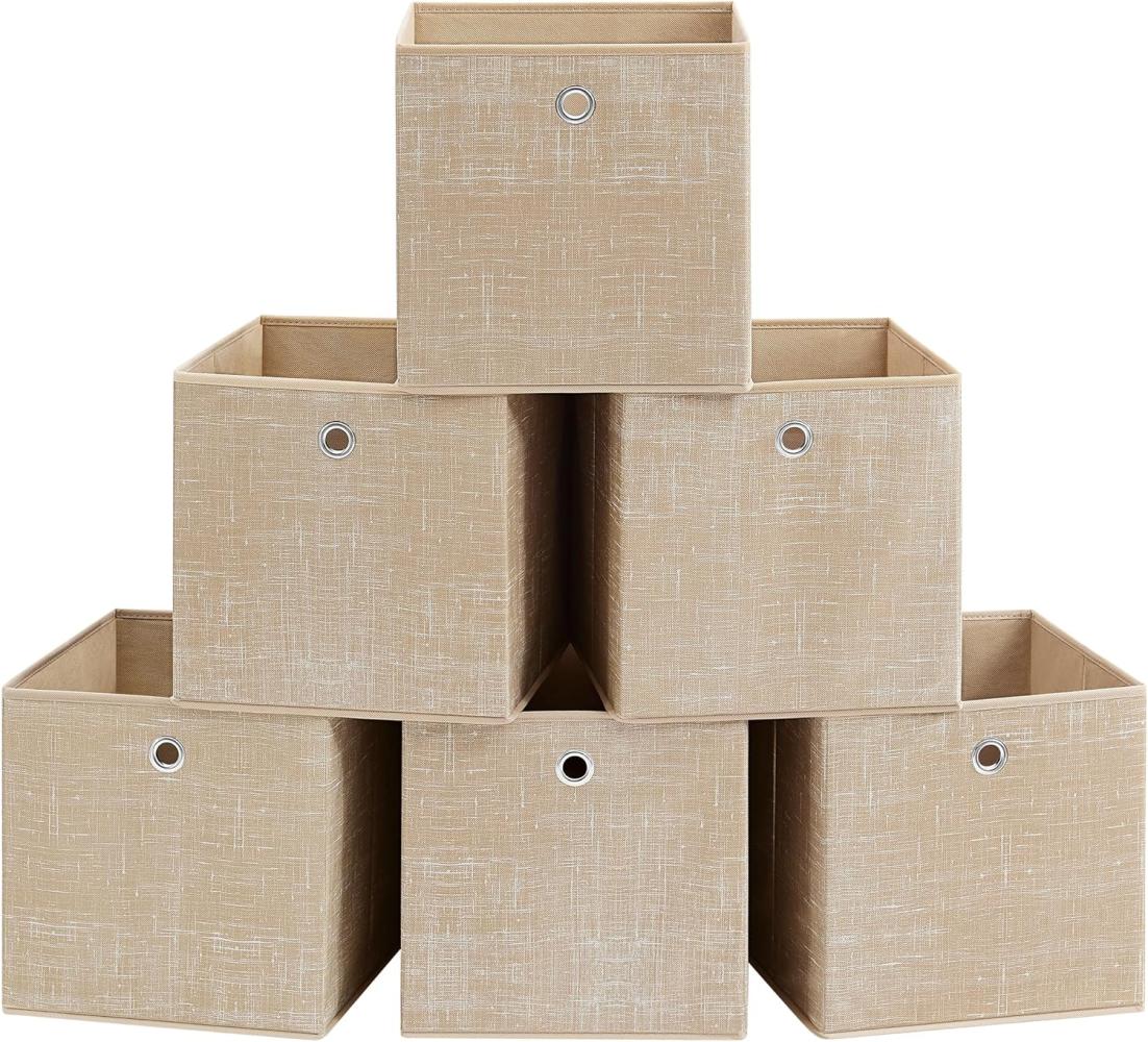 Songmics Aufbewahrungsbox, 6er Set, Ordnungsboxen aus Vliesstoff mit Griff, Boxen Aufbewahrung, 30 x 30 x 30 cm, Organizer Box, für Würfelregal, Faltbox, Kleideraufbewahrung, sandbeige RFB006K03 Bild 1