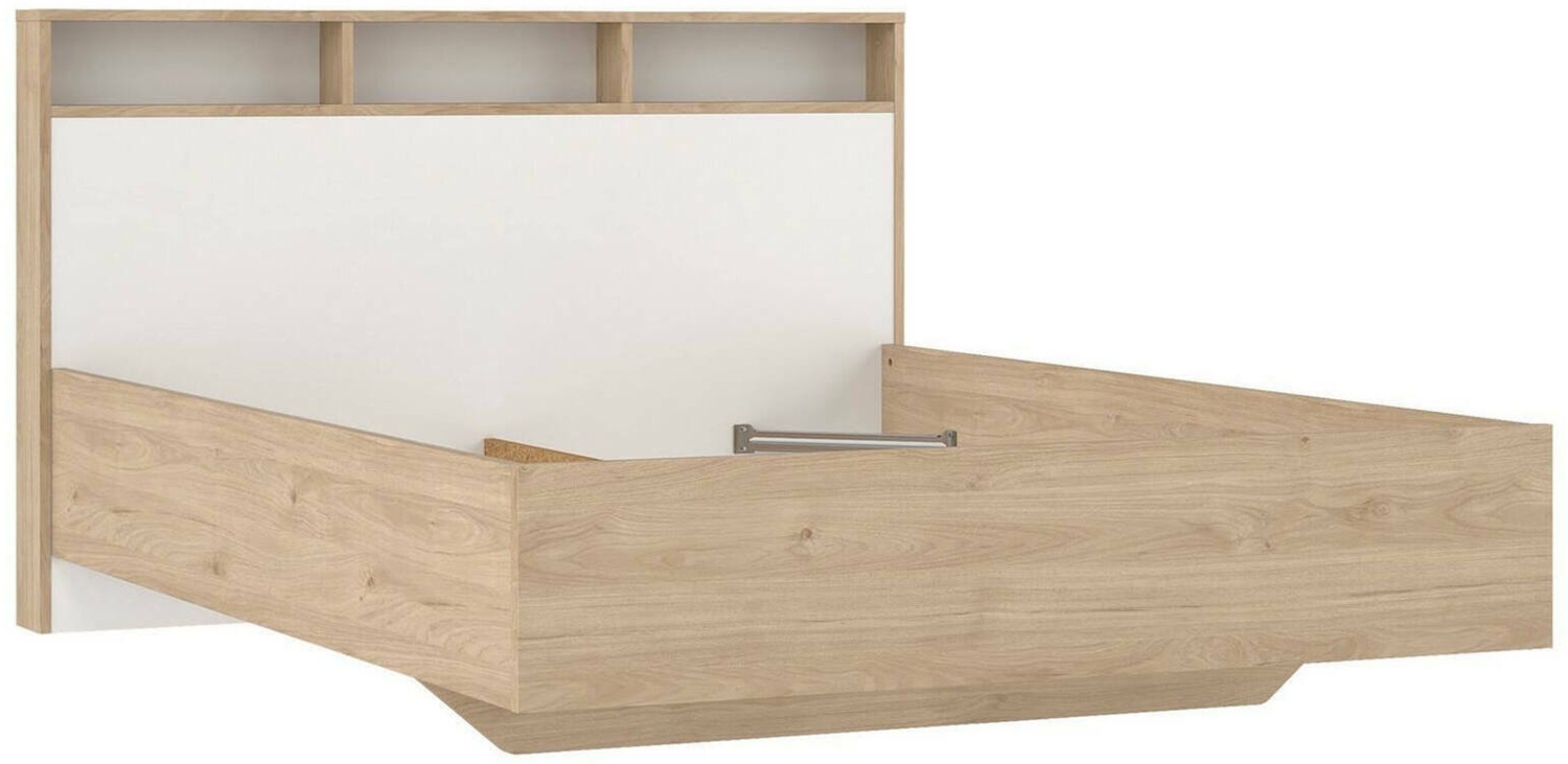 Dmora Doppelbett Zinasco, Struktur des Lagerbetts, Sommier mit Abdeckung, Bettrahmen aus Stoff, 206x150 h97 cm, Eiche und Weiß Bild 1