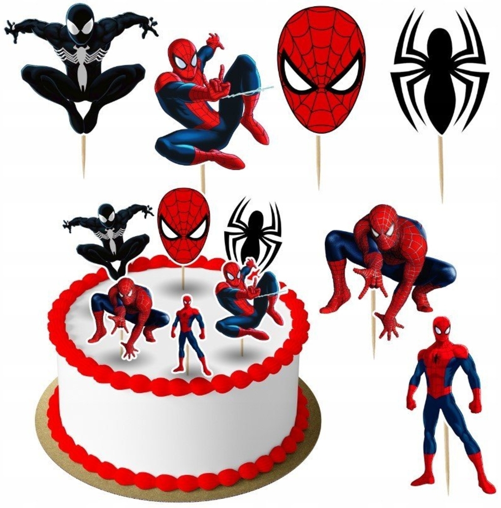 Festivalartikel Tortenstecker SPIDERMAN Topper Set 6 Stk Geburstag Torten Deko Kuchen Junge Bild 1