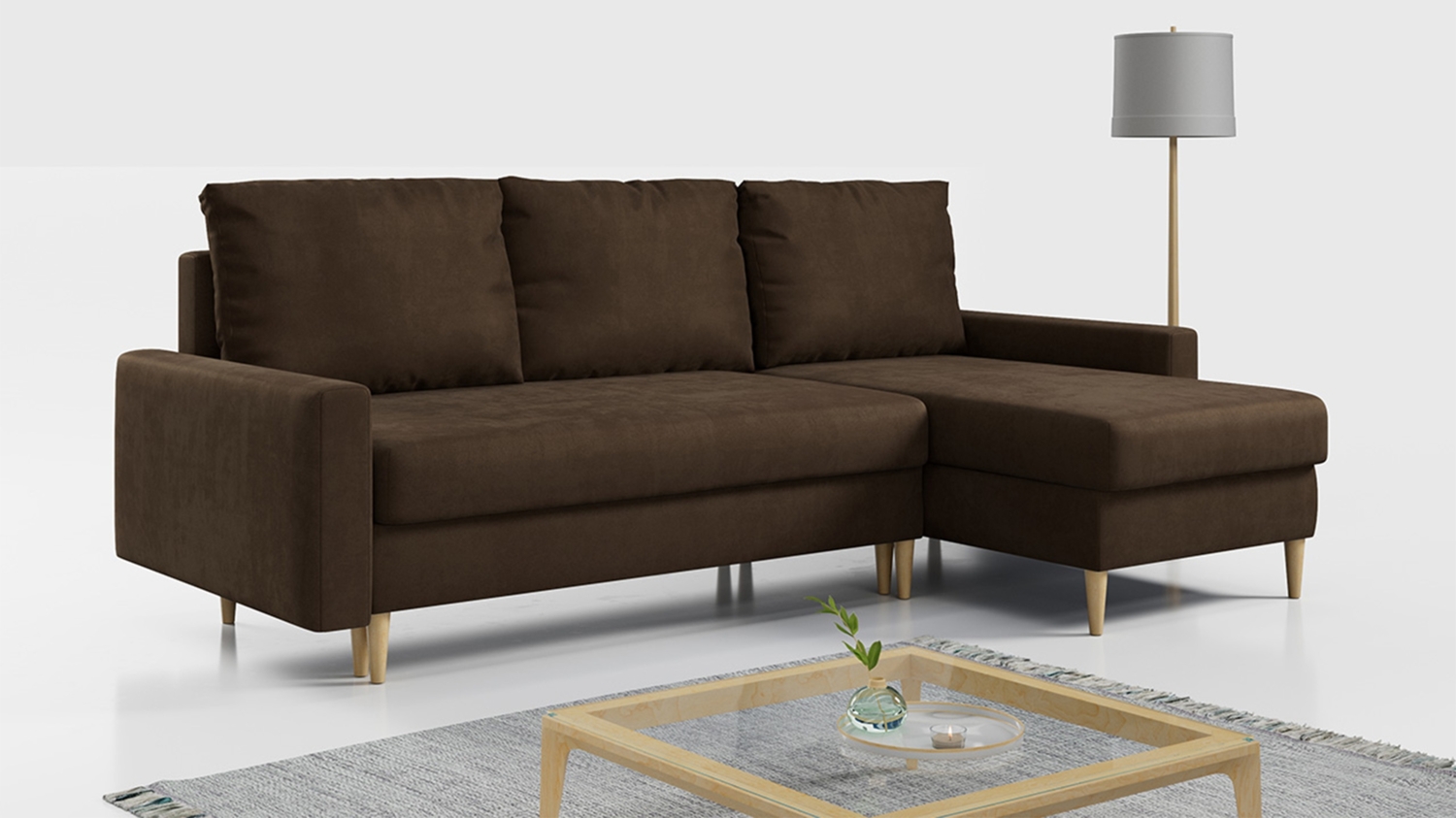 Ecksofa - L-form mit Schlaffunktion und Bettkasten - LANG - Braun Mikrofaser Bild 1