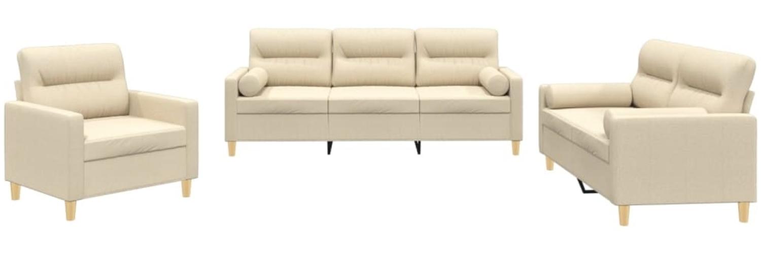 vidaXL 3-tlg. Sofagarnitur mit Kissen Creme Stoff 3201554 Bild 1