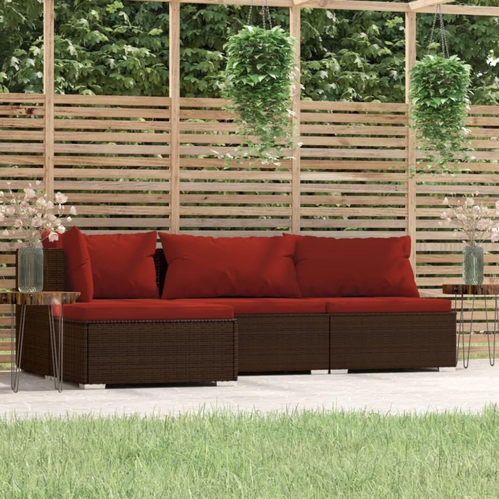 vidaXL 4-tlg. Garten-Lounge-Set mit Kissen Braun Poly Rattan 317545 Bild 1