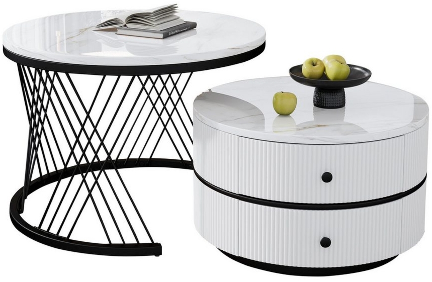 HAUSS SPOLE Couchtisch 2er Set in X-Form, Hochglanz runde Tische mit 2 Schubladen, schwarz (2-St) Bild 1
