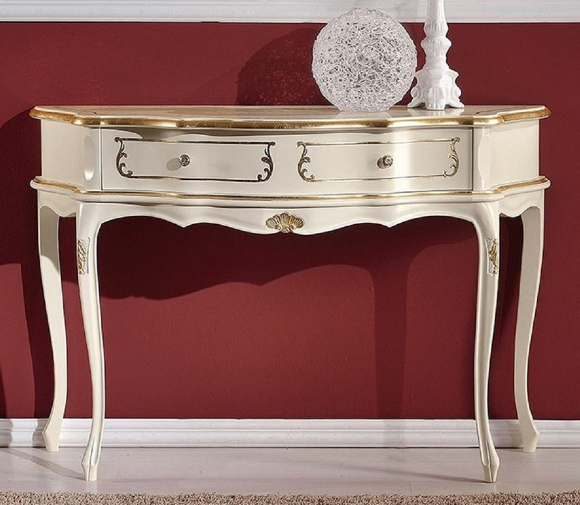 Casa Padrino Luxus Barock Konsole Cremefarben / Gold - Handgefertigter Massivholz Konsolentisch mit Schublade - Barock Möbel - Luxus Qualität - Made in Italy Bild 1