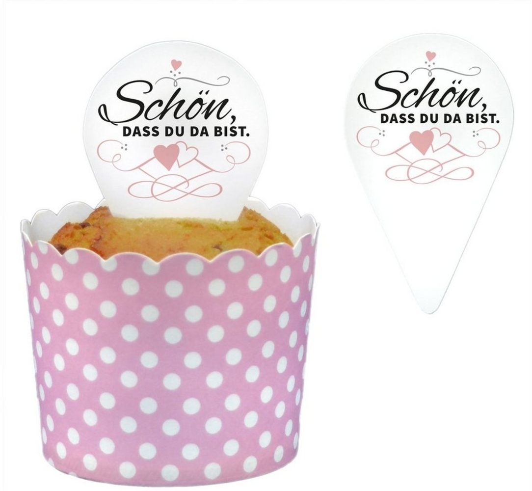 Frau WUNDERVoll Muffinform 24 Topper, Kuchenstecker weiß - Schön, dass du da bist Bild 1