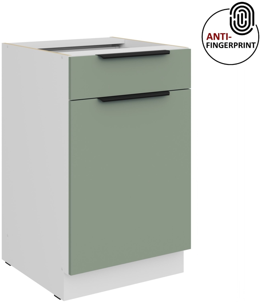 Küchen Unterschrank 50 cm Küche ARIA Aquamarin ultra matt + Weiss matt, hochwertige Fronten mit Anti Fingerprint Beschichtung Küchenzeile Küchenblock Bild 1