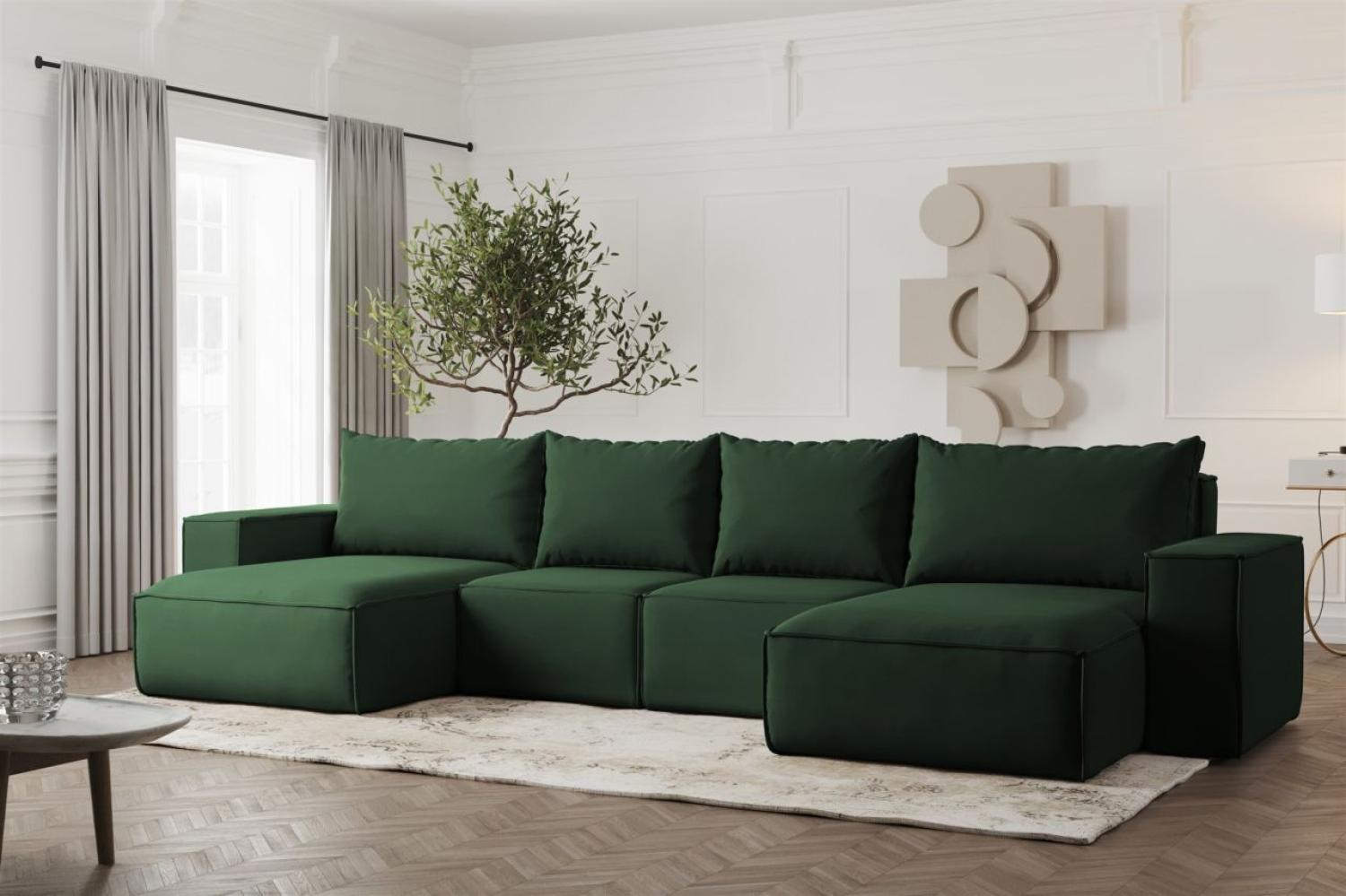 Wohnlandschaft U-Form Sofa ESTELLE in Stoff Opera Velvet Dunkelgrün Bild 1