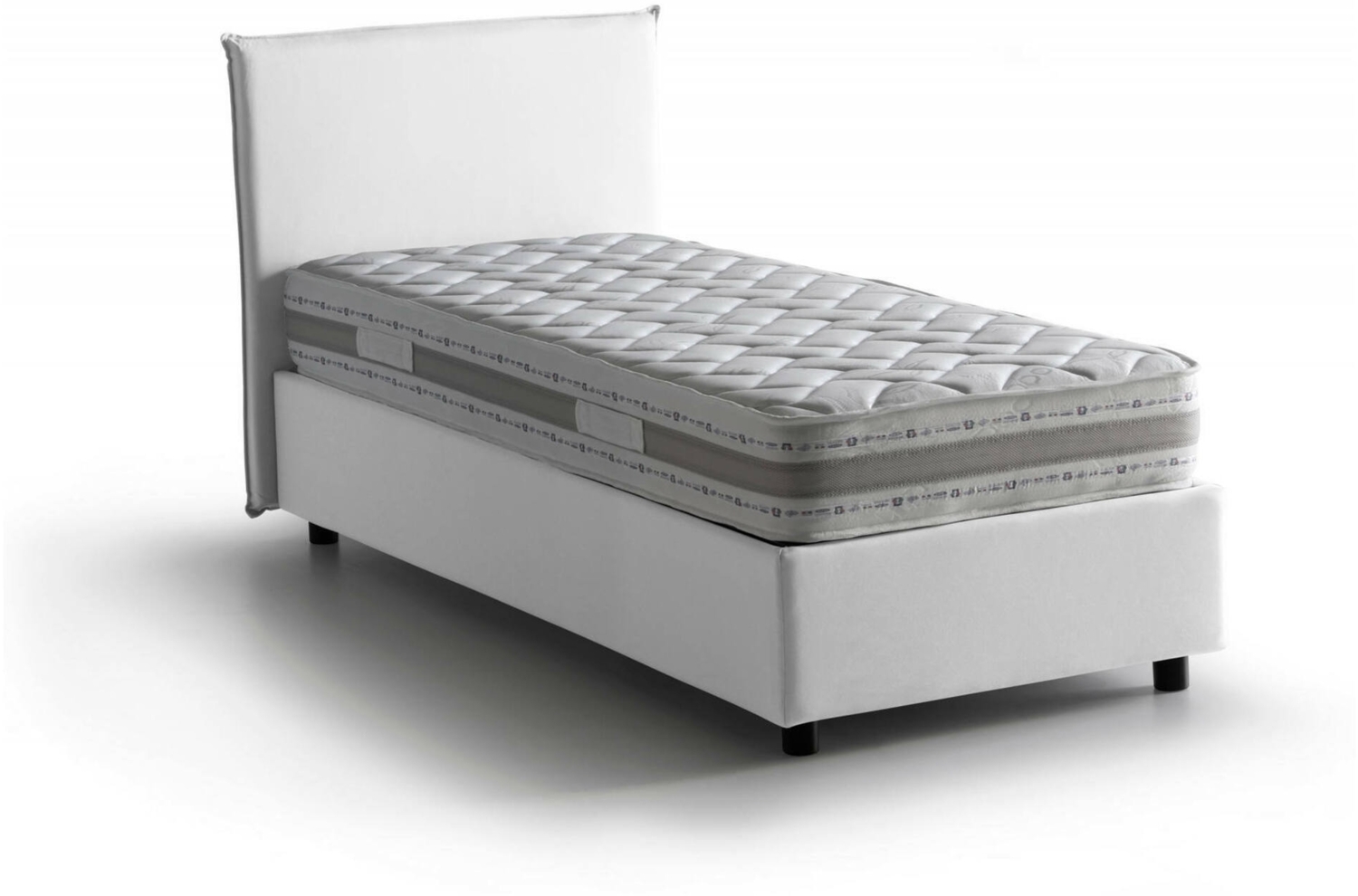 Dmora Einzelbett Alison, Bettkasten mit Stoffbezug, 100 % Made in Italy, Öffnung vorne, inklusive Matratze 90 x 200 cm, Weiß Bild 1