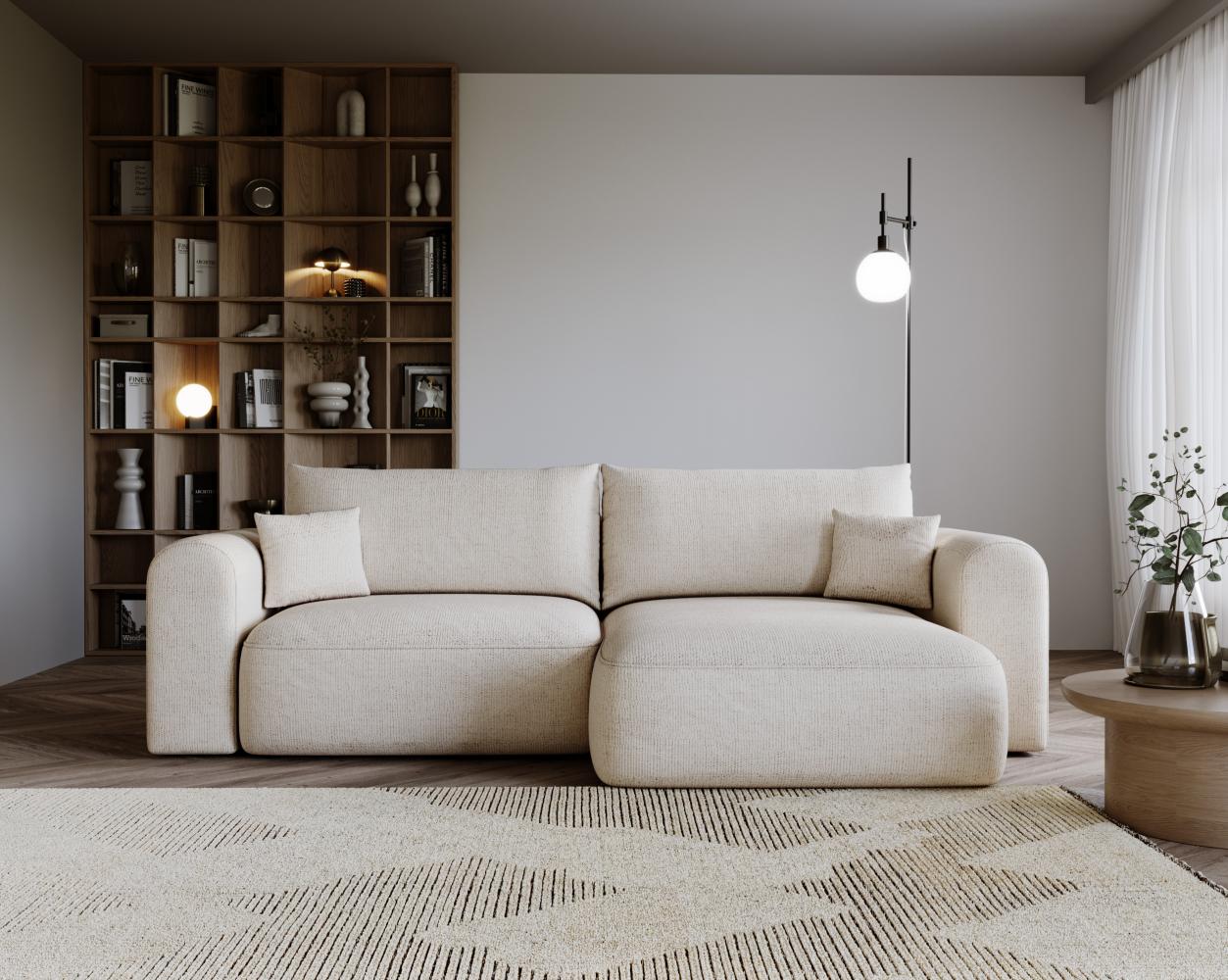 Ecksofa L-form, Couch mit Schlaffunktion und Bettkaste - NELSON - Creme Stoff Bild 1