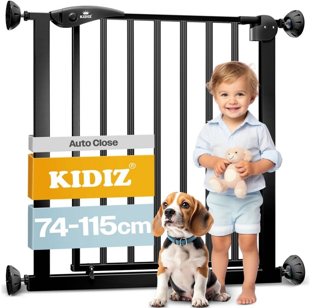 Kidiz® Türschutzgitter ✓ Absperrgitter ✓ Treppengitter ✓ Kindergitter | Gitter Haustier | 74-87 cm Schwarz Bild 1