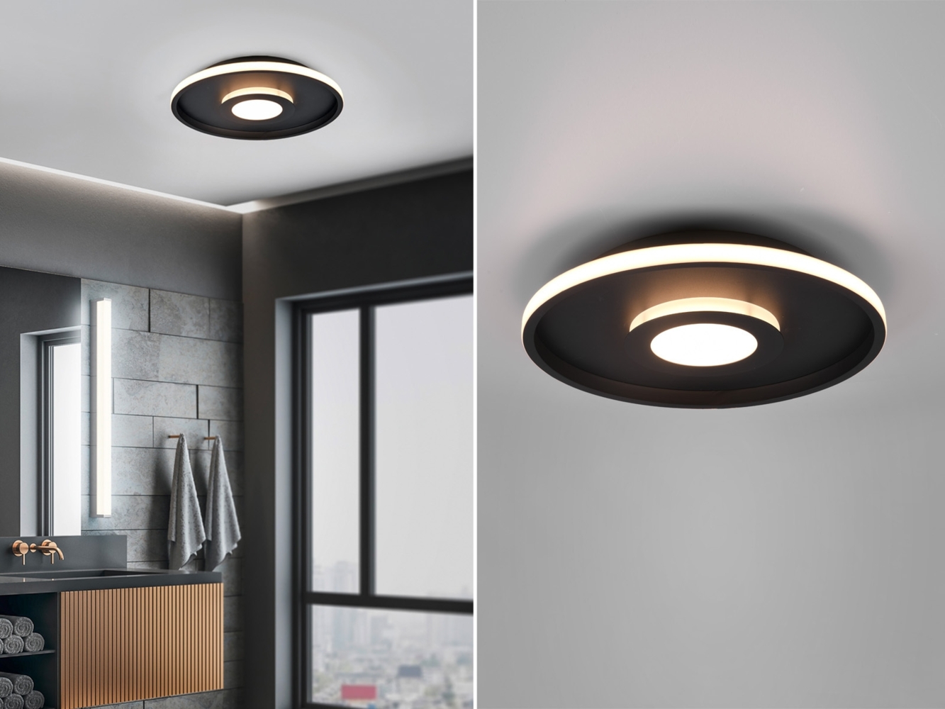 LED Deckenleuchte ASCARI rund Schwarz matt dimmbar IP44, Ø 40cm Bild 1