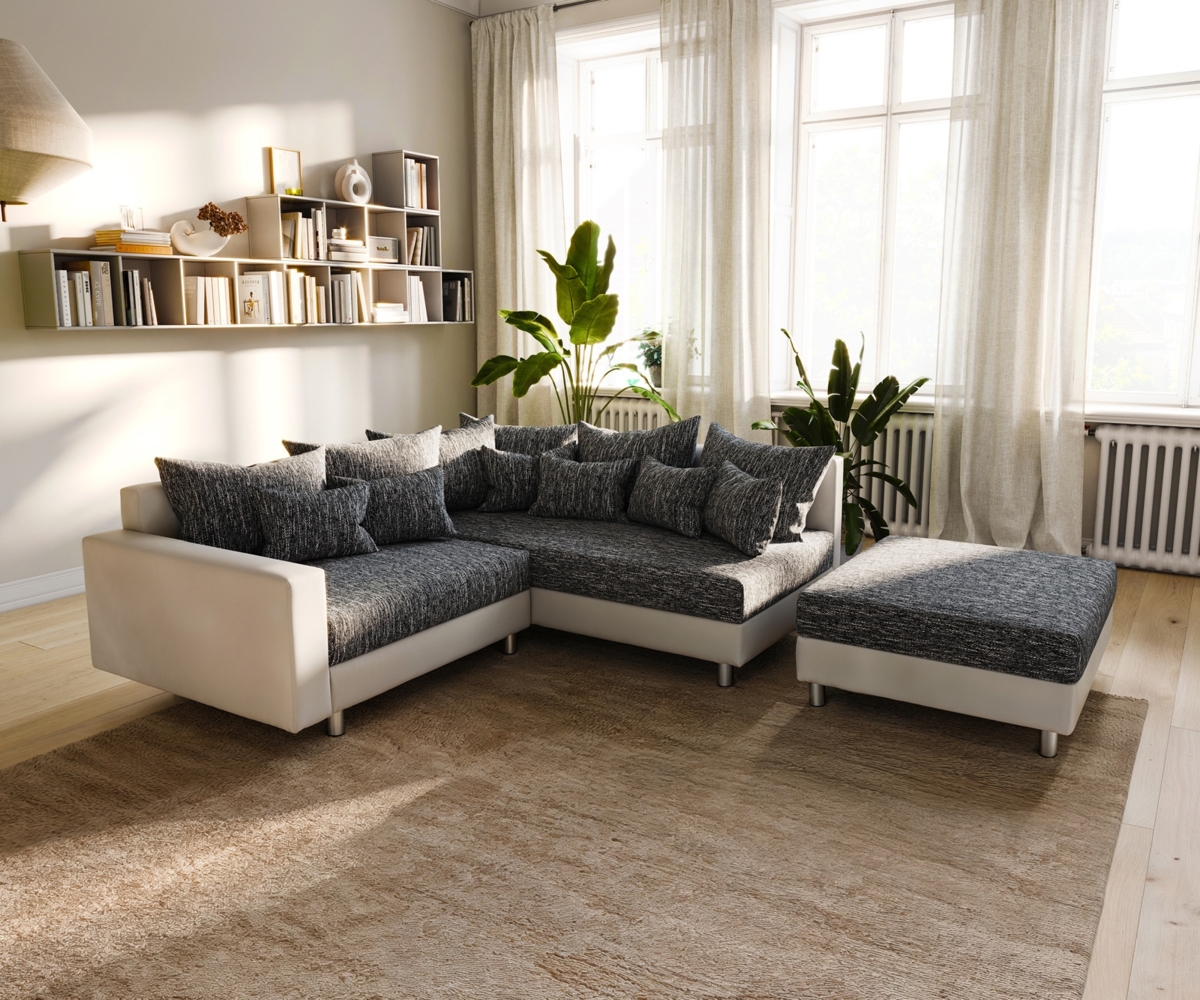 Ecksofa Clovis Weiss Schwarz Hocker Armlehne Ottomane Rechts modular Bild 1
