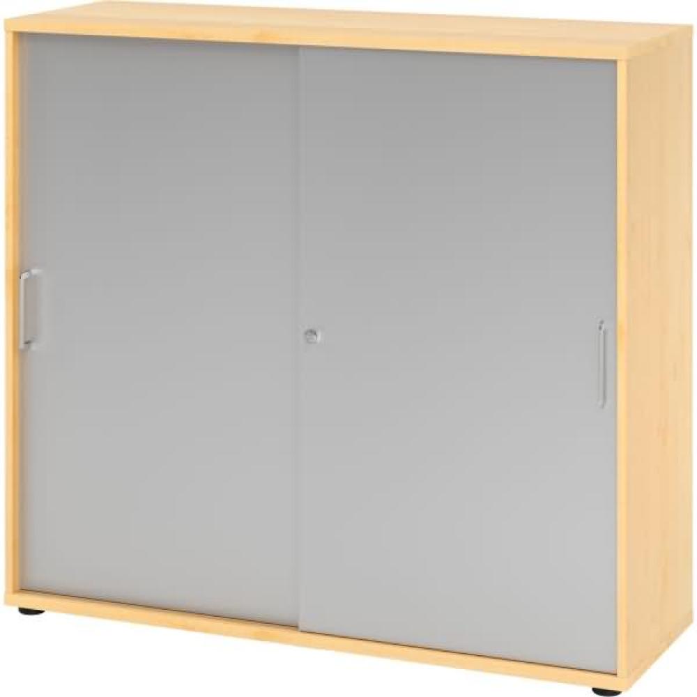 Büroschrank Aktenschrank Schiebetürenschrank, Ahorn/Silber, Metallgriff, 110 x 40 x 120 cm Bild 1