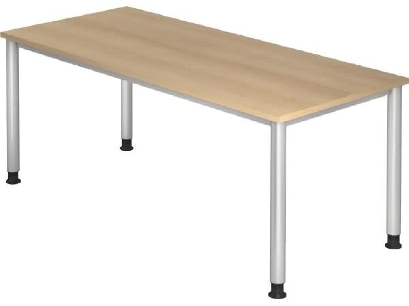 Schreibtisch HS19 4-Fuß rund 180x80cm Eiche Gestellfarbe: Silber Bild 1