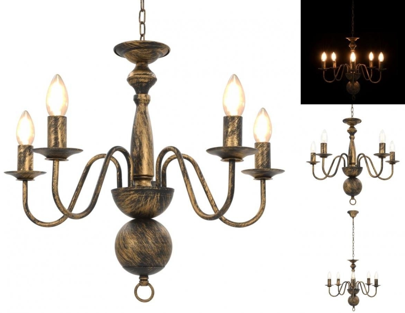 vidaXL Kronleuchter, 5×E14-Glühbirnen, Metall Antik Schwarz, Ø 50 x 45 cm Bild 1