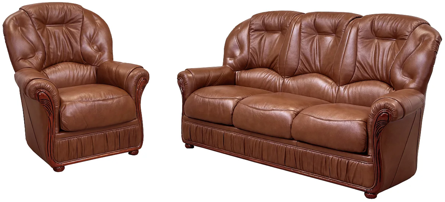 Vente-unique - Ledersofa 3-Sitzer und Sessel - Büffelleder - Braun - DAPHNE Bild 1