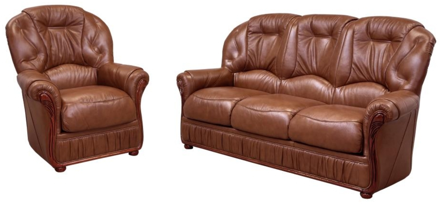 Vente-unique - Ledersofa 3-Sitzer und Sessel - Büffelleder - Braun - DAPHNE Bild 1