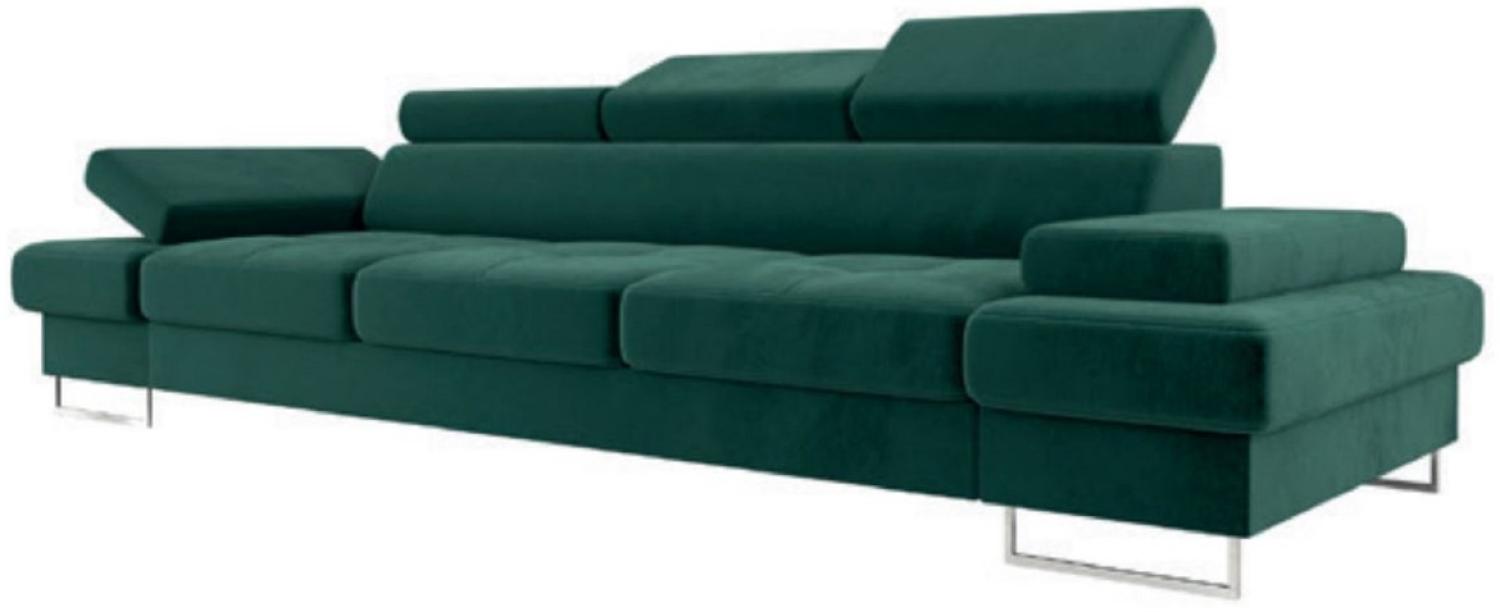 Casa Padrino Luxus Samt Sofa Grün / Silber 305 x 97 x H. 74-95 cm - Wohnzimmer Sofa mit verstellbaren Kopfstützen - Wohnzimmer Möbel - Luxus Möbel - Luxus Einrichtung Bild 1