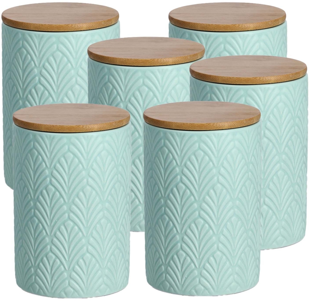 6 Stück Vorratsdose Keramik mit Bambusdeckel, mint - 720ml, Ø 10cm Bild 1