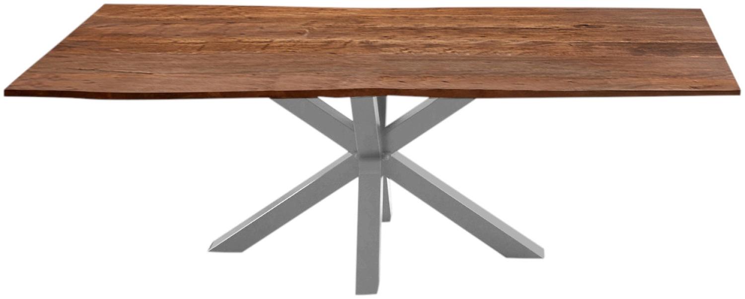 Baumkante Esstisch Akazienholz massiv Metallgestell Nussbaum 280x100 cm silber QUINCY 526661 Bild 1