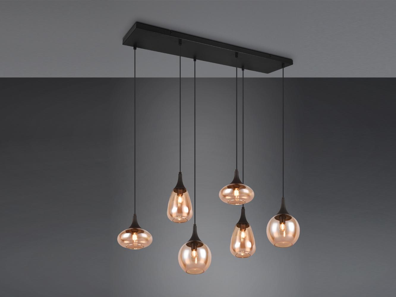 TRIO Leuchten LED Pendelleuchte, Dimmfunktion, LED wechselbar, warmweiß, 6x Glas Lampenschirm Amber über-n Esstisch Kücheninsel hängend B: 93cm Bild 1