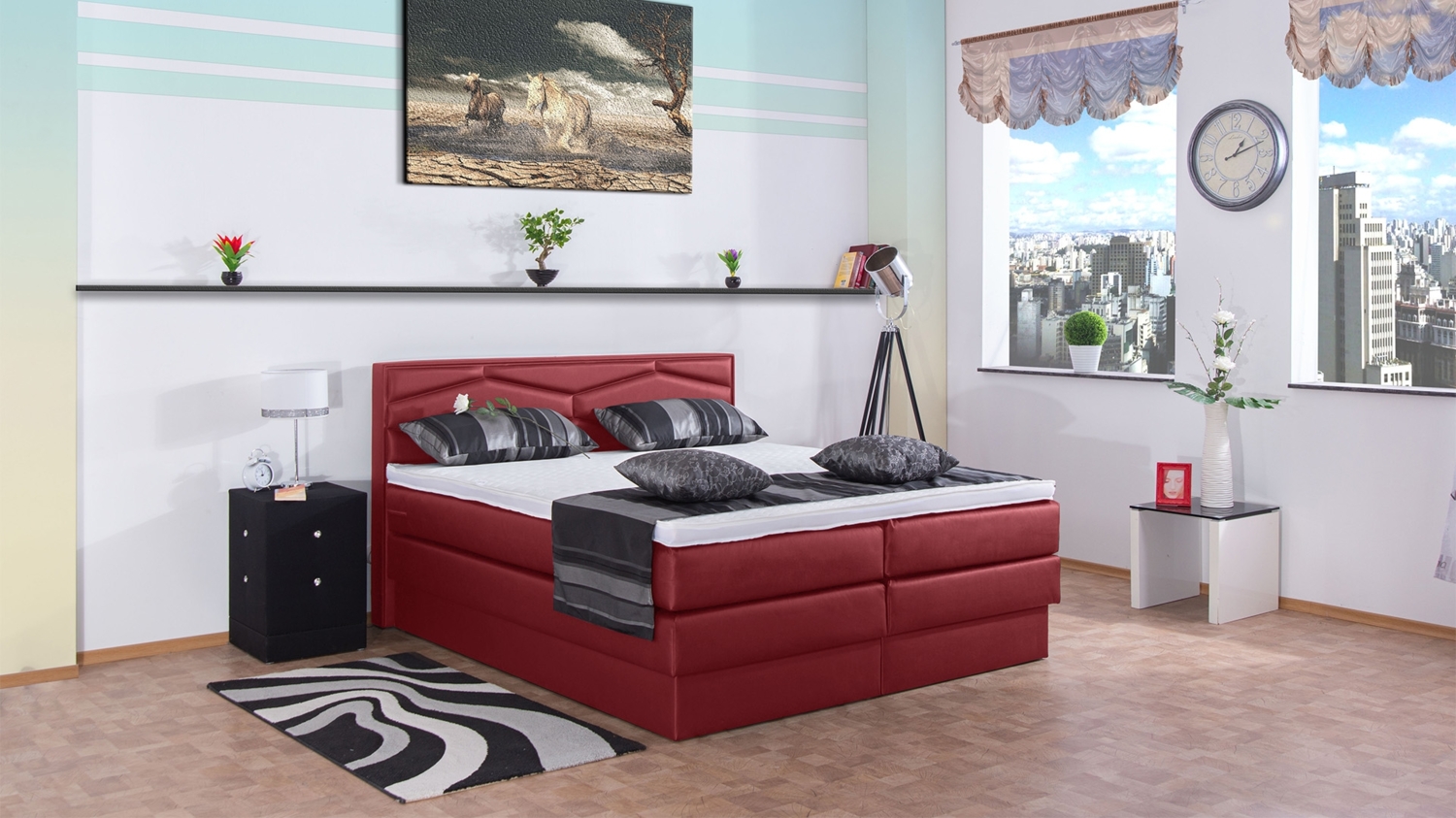 Meisterbetten Boxspringbett Fabi 160x220 in KL-Loud Red, Matratzenbezug Nano, Ergoflex-Topper Bild 1