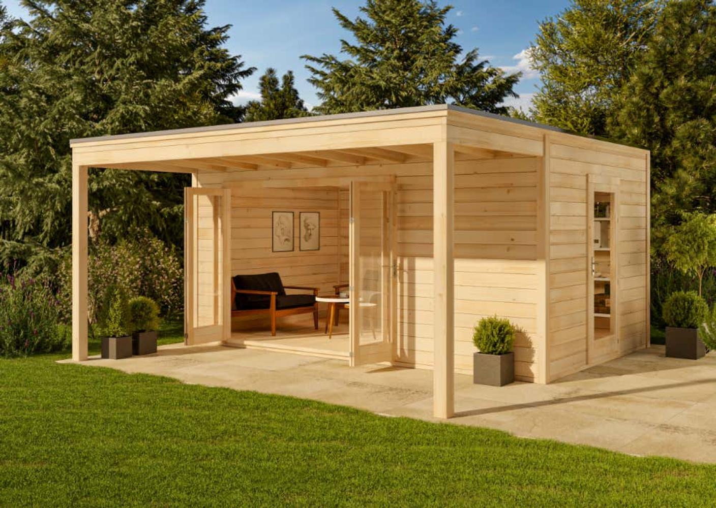 Alpholz Design Gartenhaus Cubus-Avant 44 ISO Gartenhaus aus Holz Holzhaus mit 44 mm Wandstärke inklusive Schleppdach FSC zertifiziert Blockbohlenhaus mit Montagematerial Bild 1