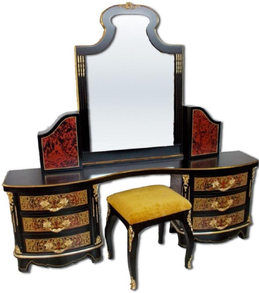 Casa Padrino Luxus Barock Boulle Schlafzimmer Set Schwarz / Rot / Gold - 1 Schminkkommode mit Spiegel & 1 Hocker - Prunkvolle Schlafzimmer Möbel im Barockstil - Luxus Qualität - Made in Italy Bild 1