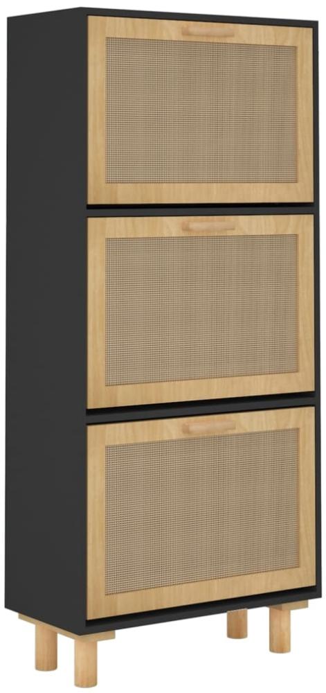 vidaXL Schuhschrank Schwarz 52x25x115 cm Holzwerkstoff & Rattan Natur 345649 Bild 1