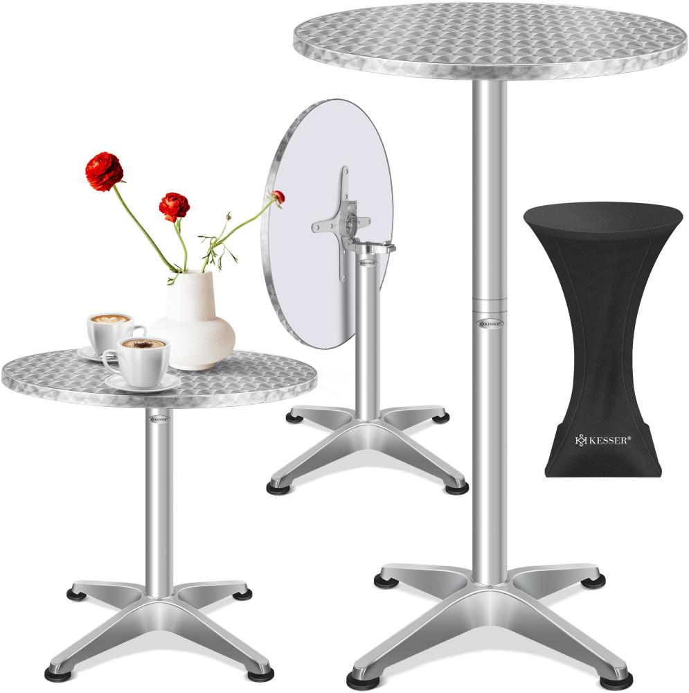 KESSER® 2in1 Stehtisch klappbar Bistrotisch Aluminium Edelstahlplatte | höhenverstellbar | 70cm / 115cm | Partytisch Tisch | In- & Outdoor | Hochzeit | Empfangstisch | Klapptisch inklusive Regencover Silber, Ø 60 cm, 1er Set Bild 1