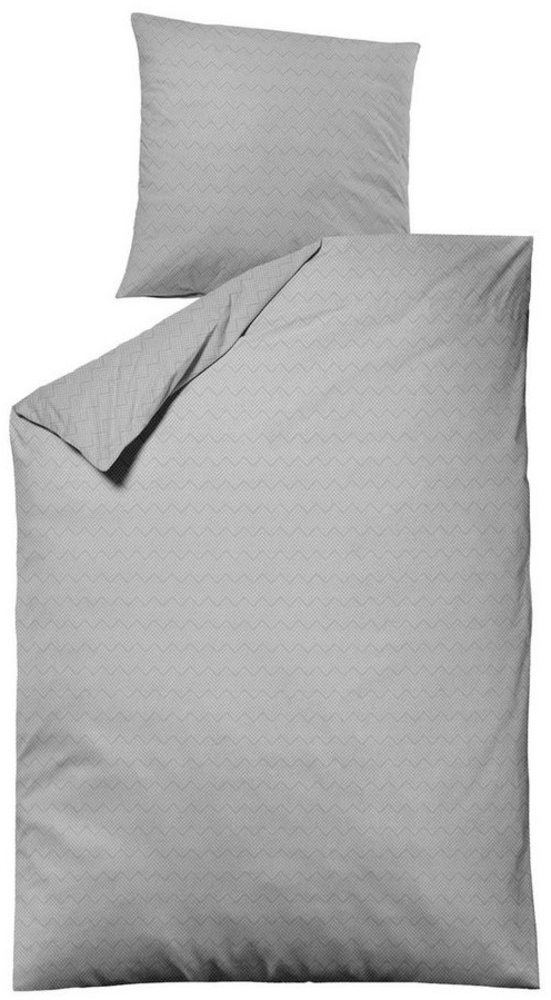 Dormisette Fein Flanell Bettwäsche 135x200 Zickzack silber uni 1034-25 Bild 1